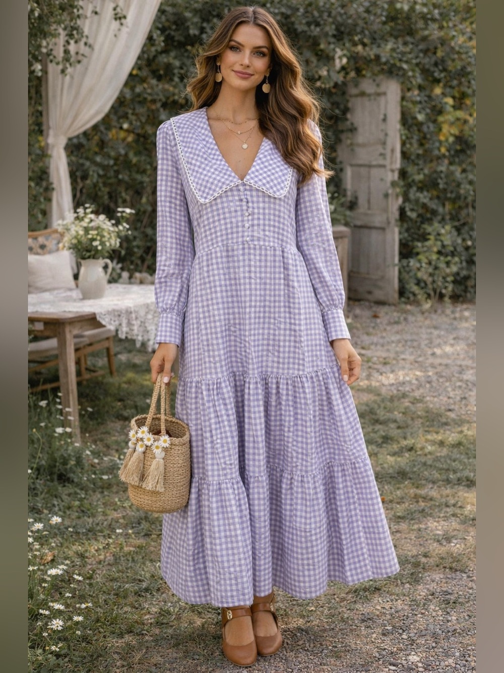 NWOT Nasty Gal Gingham Tiered Midi Maxi Dress Size 6 Cottagecore